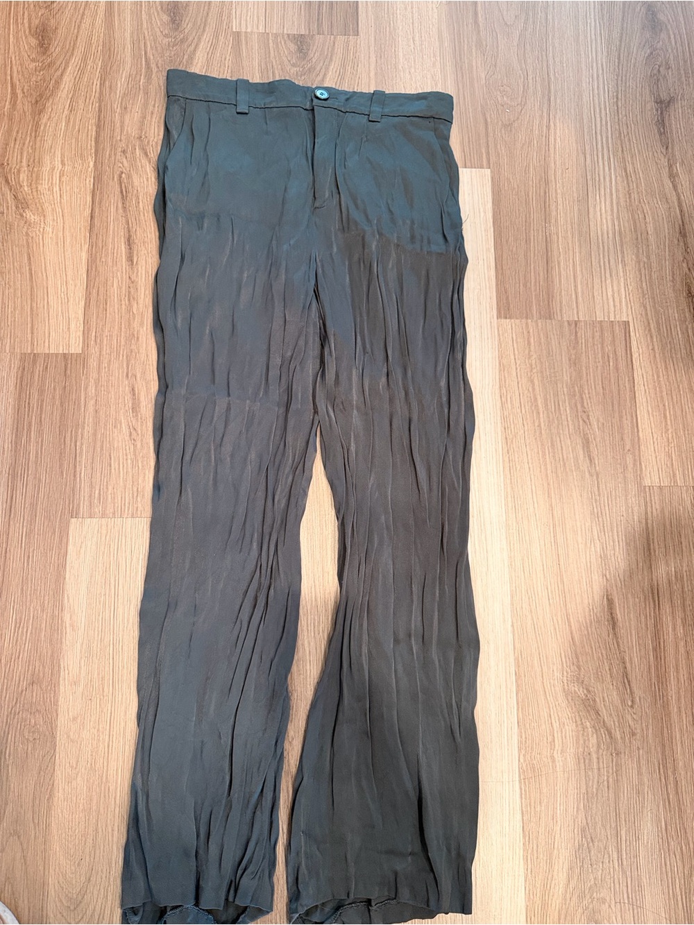 Zara charcoal gray crinkled crepe trousers
